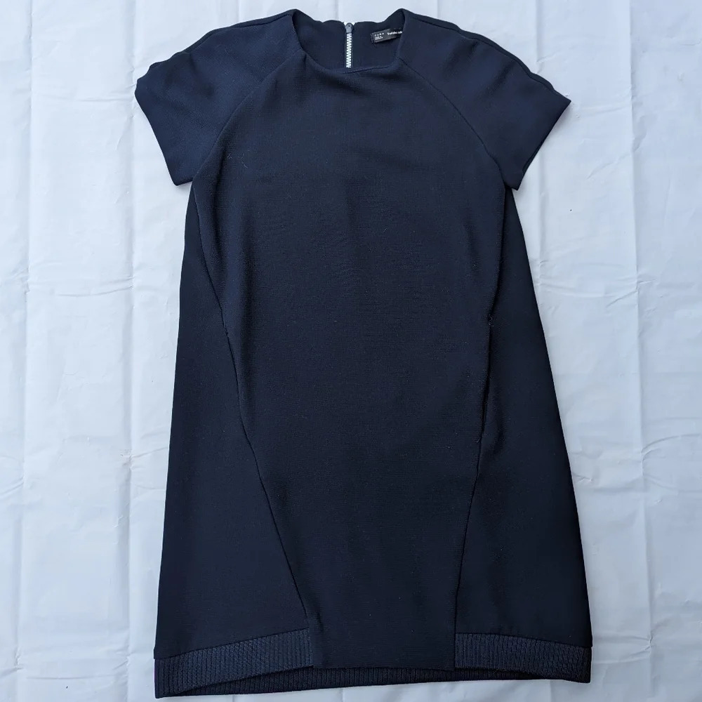 Zara Trafaluc Collection Shift Navy Dress White Zipper Small S Women